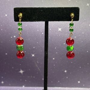 Elegant Red and Green Beaded Earrings